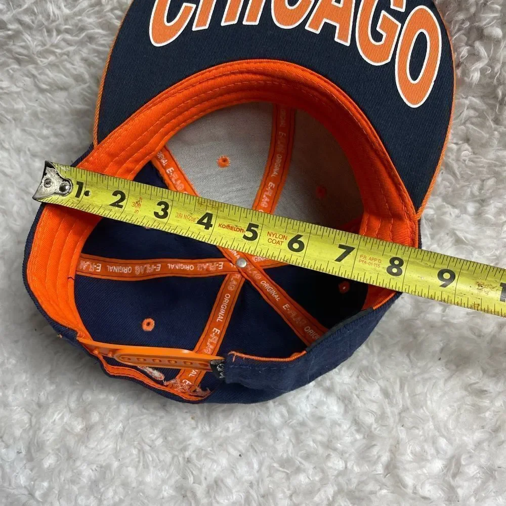 E-Flag Chicago snap back Navy Blue and orange cap adjustable back strap.